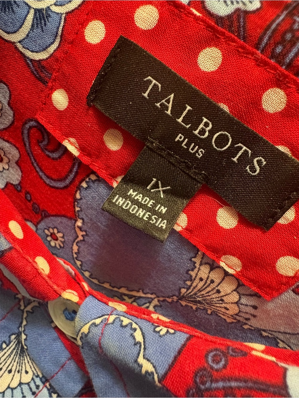 Talbots Red and Blue Paisley Button-Down Shirt - Picture 2 of 3
